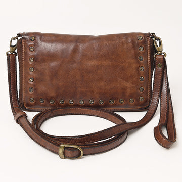Spaghetti Western Swc195Brn Wallet Vintage Handmade Drum Dyed Genuine European Cowhide Leather Women Bag Western Handbag Purse